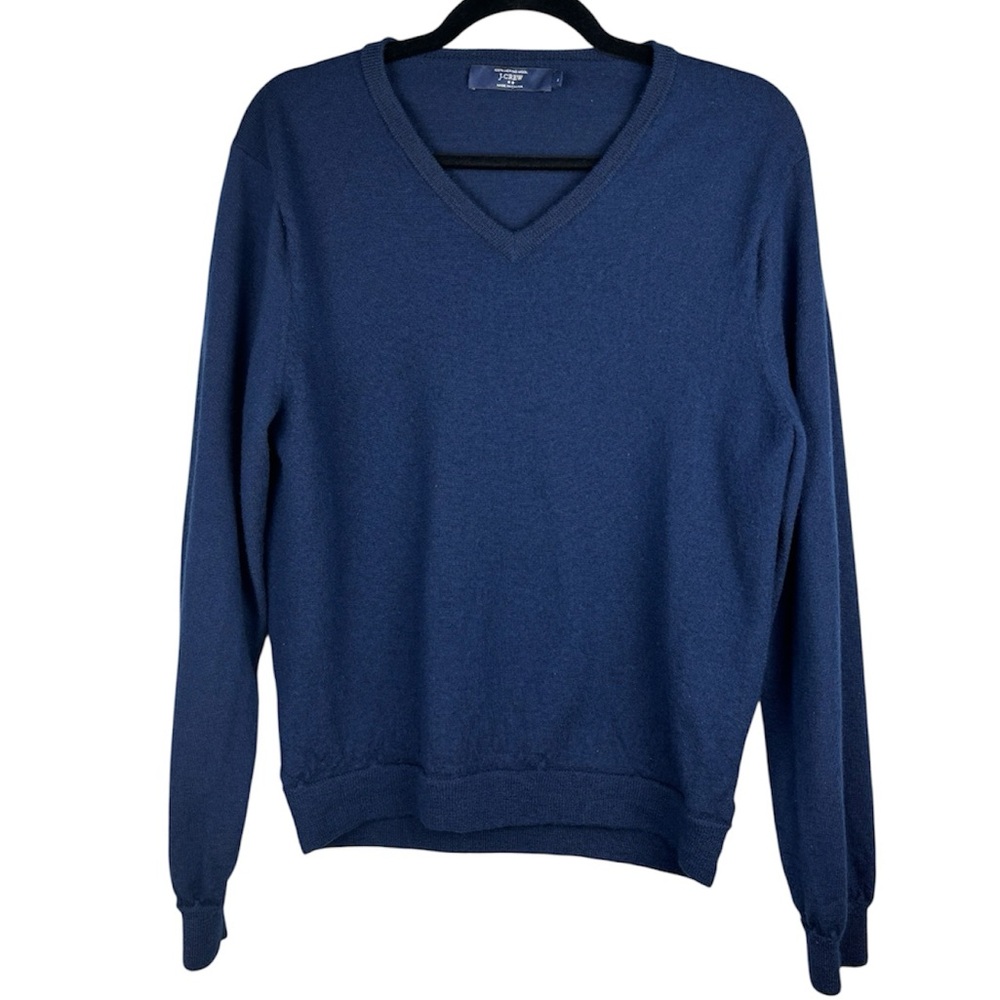 J.Crew Women’s Large Navy Wool V-Neck Sweater Classic Preppy Lightweight Knit